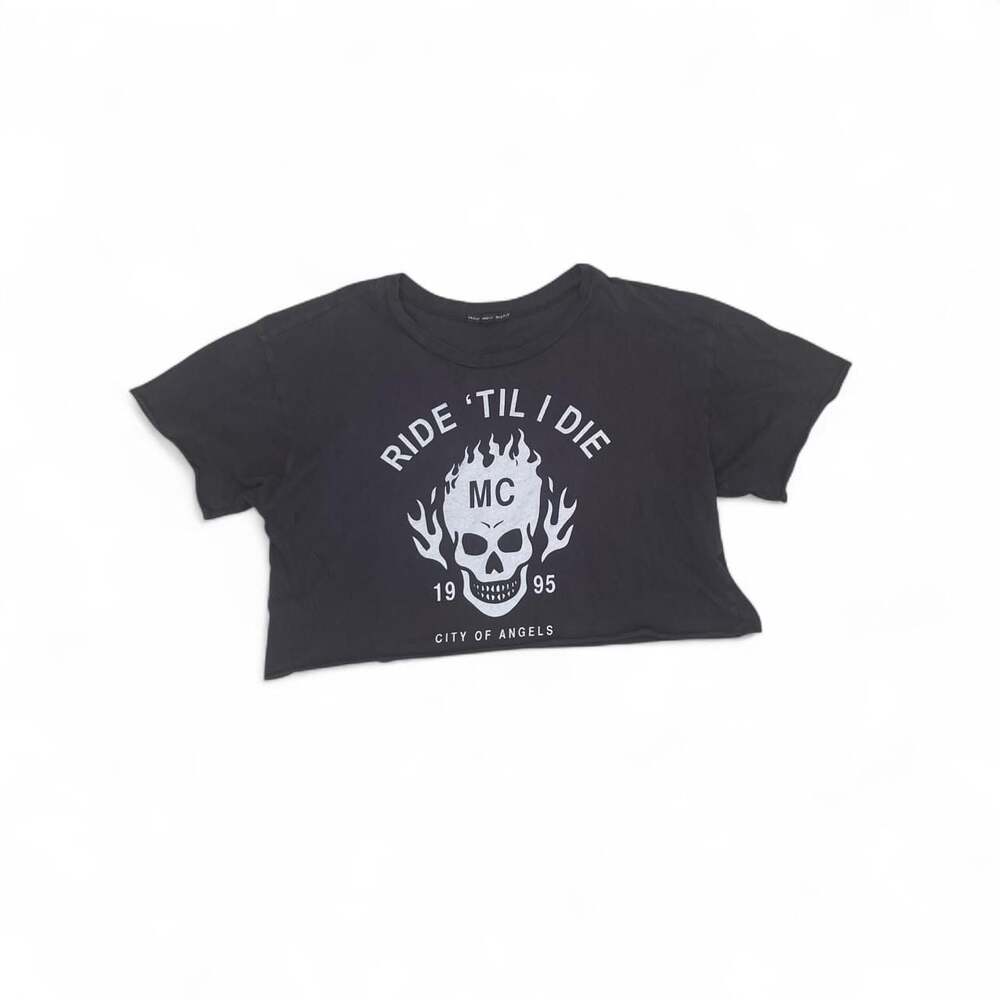 Truly Madly Deeply Ride 'Til I Die Skull Crop T-Shirt Black Small